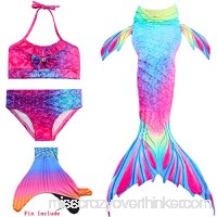 Euno Girls Swimming Sparkle Mermaid Tail with Monofin Swimmable Tail Swimsuit Sets 4PCS Red&blue B07C17GJVM